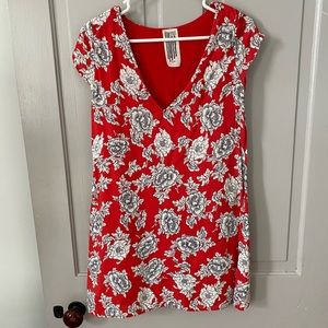 Free People Red & White Floral Print Mini Dress